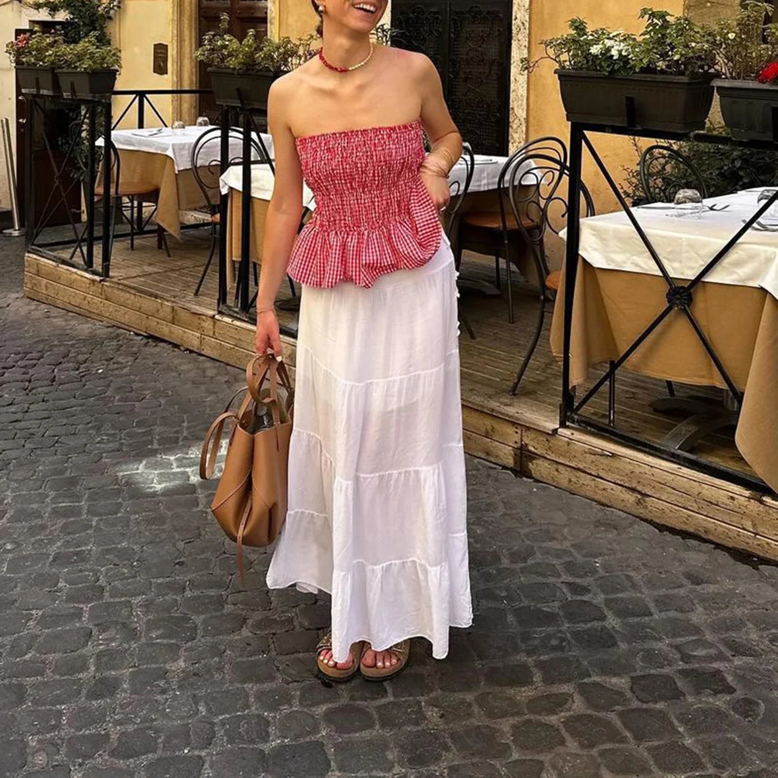 Plaid Gingham Ruched Crop Top