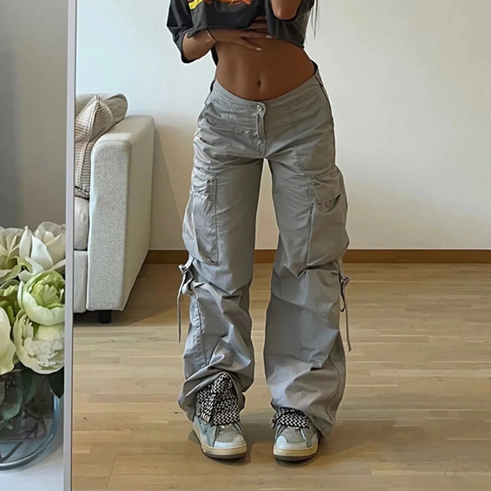 Baggy Cargo Drawstring Wide Leg Pants