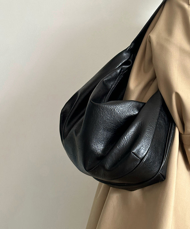 Black Large Capacity Faux Leather Satchel Handbag