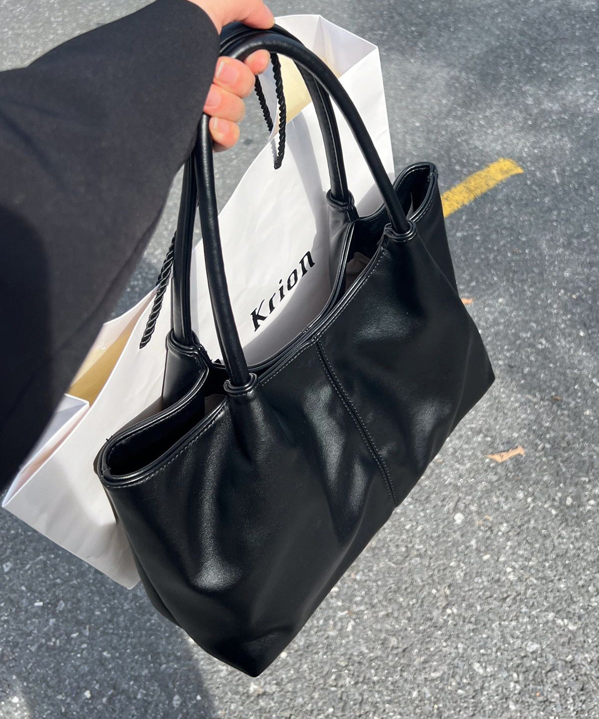 Versatile Black Satchel Faux Handbag Leather