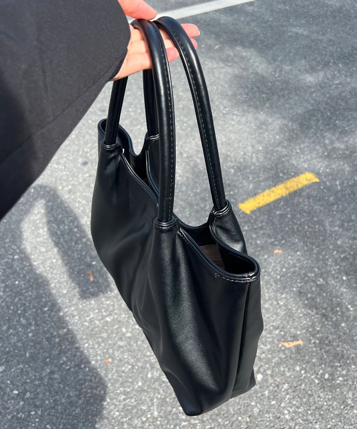 Versatile Black Satchel Faux Handbag Leather