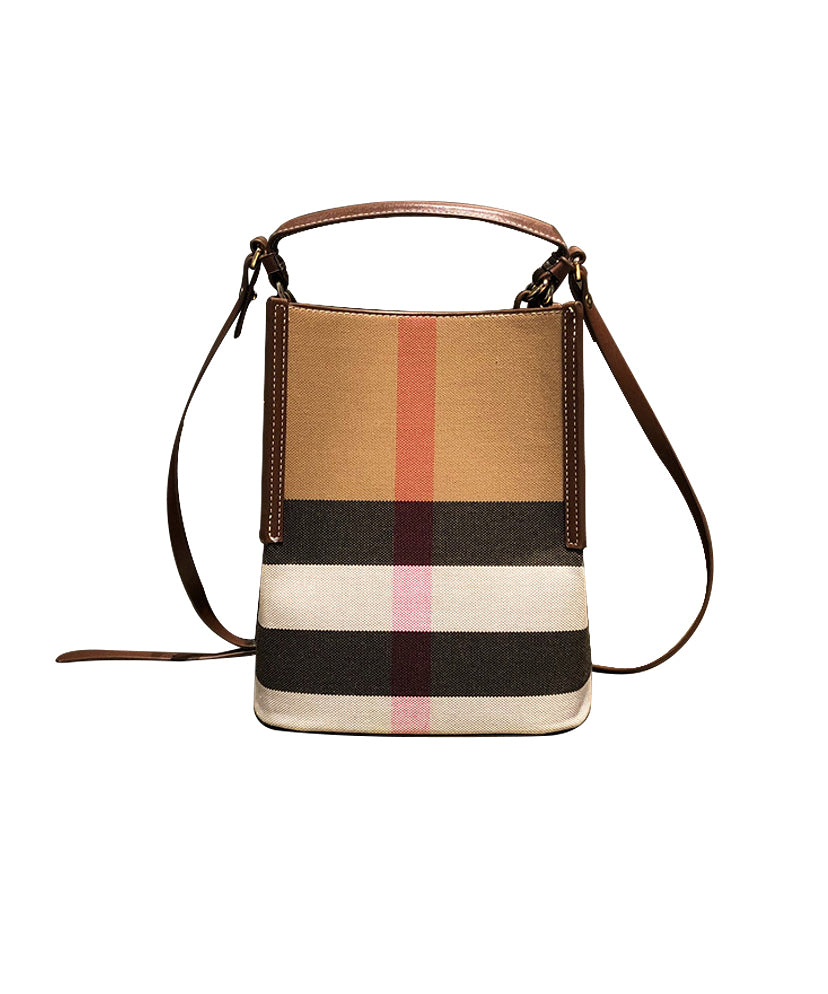 Brown Plaid Versatile Faux Leather Messenger Bag