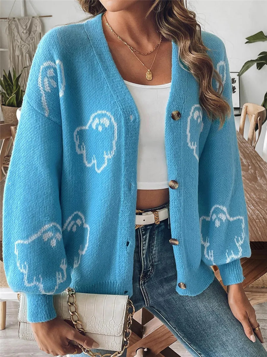 Cartoon Jacquard Halloween Button-up Cardigan