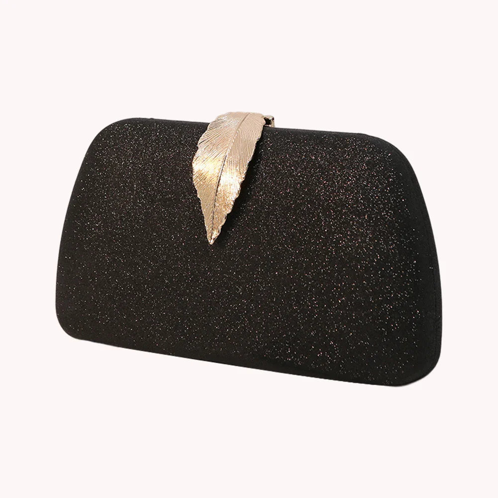 Women Leaf Design Clutch Bag Bling Chain Purse