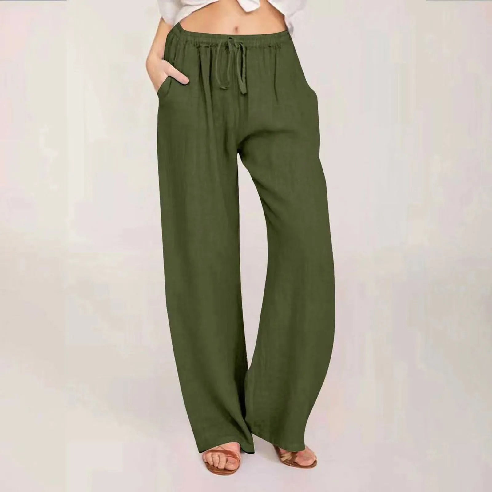 Cotton Linen Palazzo Wide Leg Pants