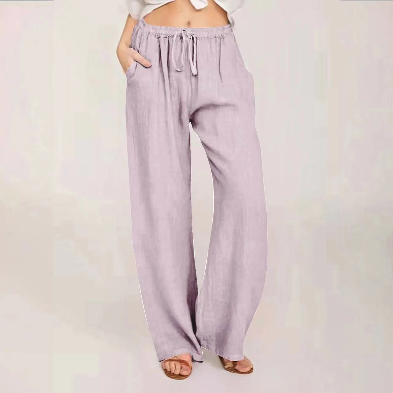 Cotton Linen Wide Leg Drawstring Pants