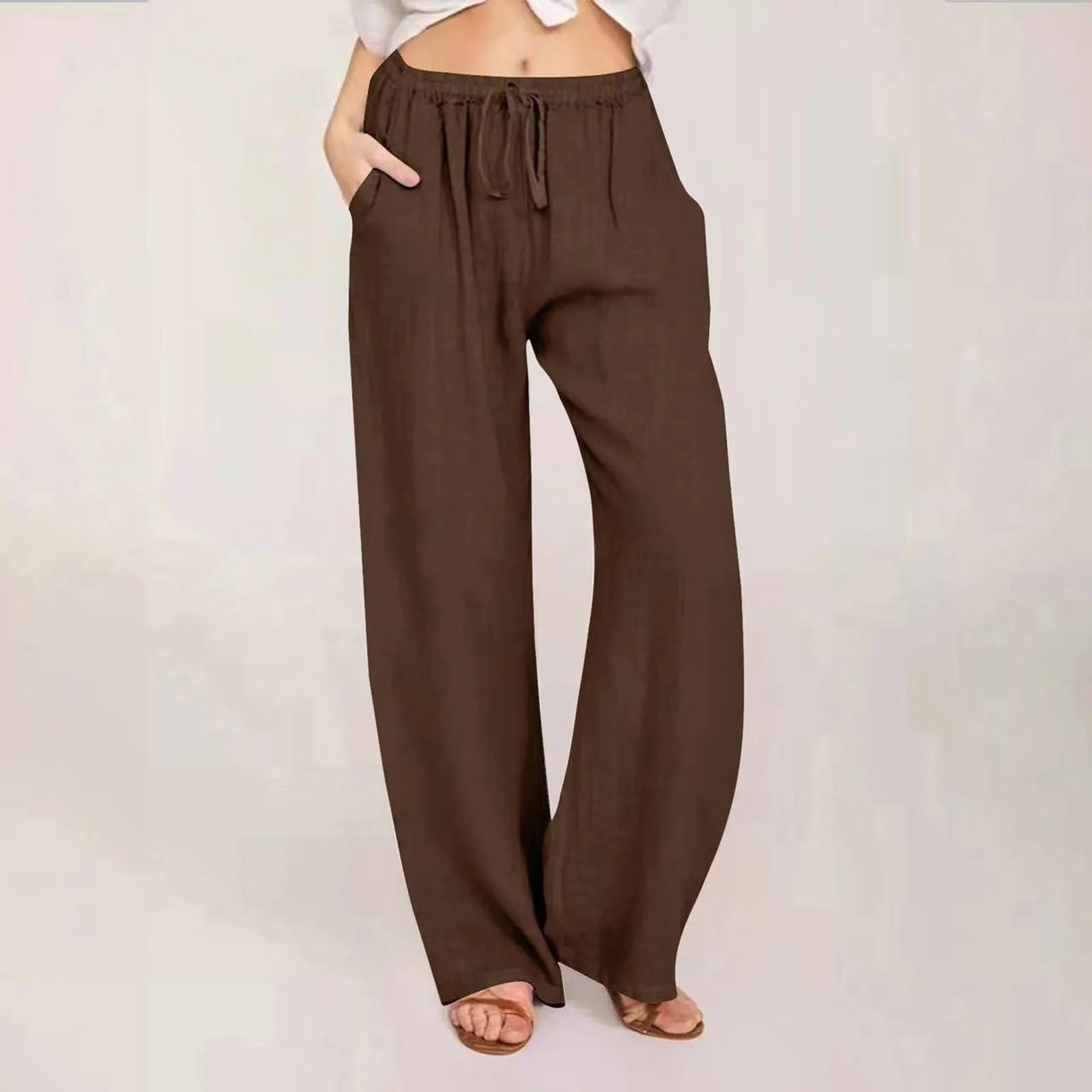 Cotton Linen Wide Leg Drawstring Pants