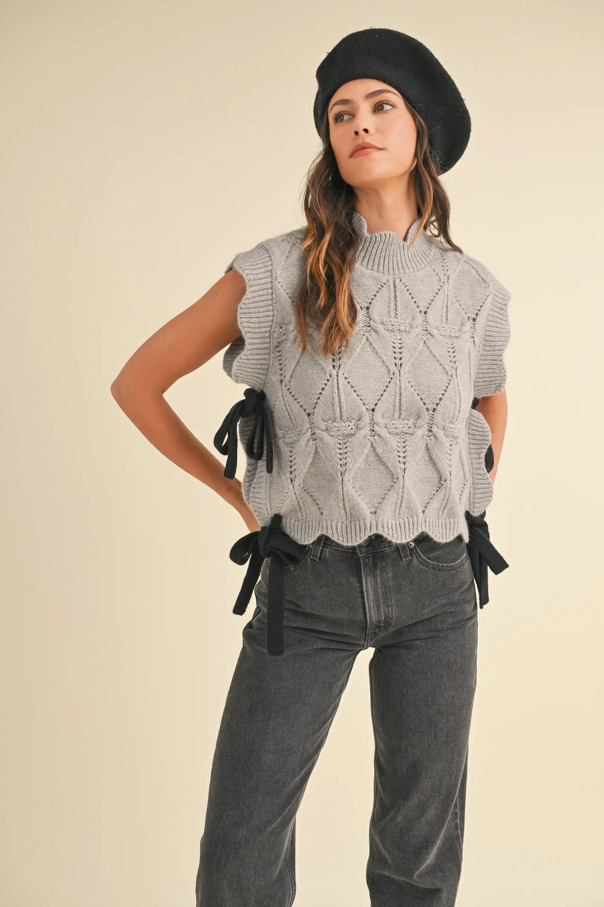 Solid Color Scalloped Trim Warm Sweater 8