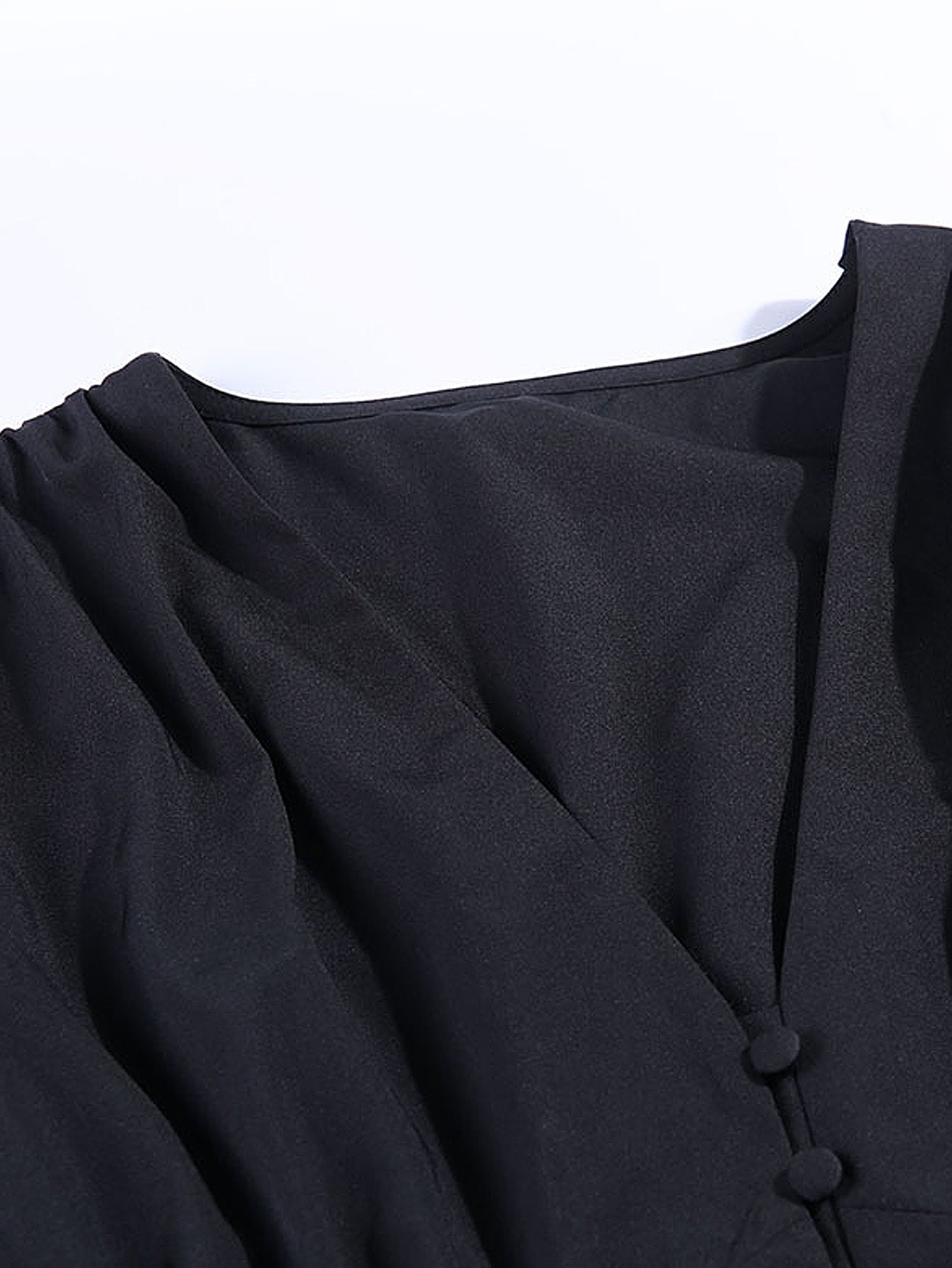 Women Deep V Neck Lantern Long Sleeve Blouse Casual Loose Pleated Shirt - Fashionpara