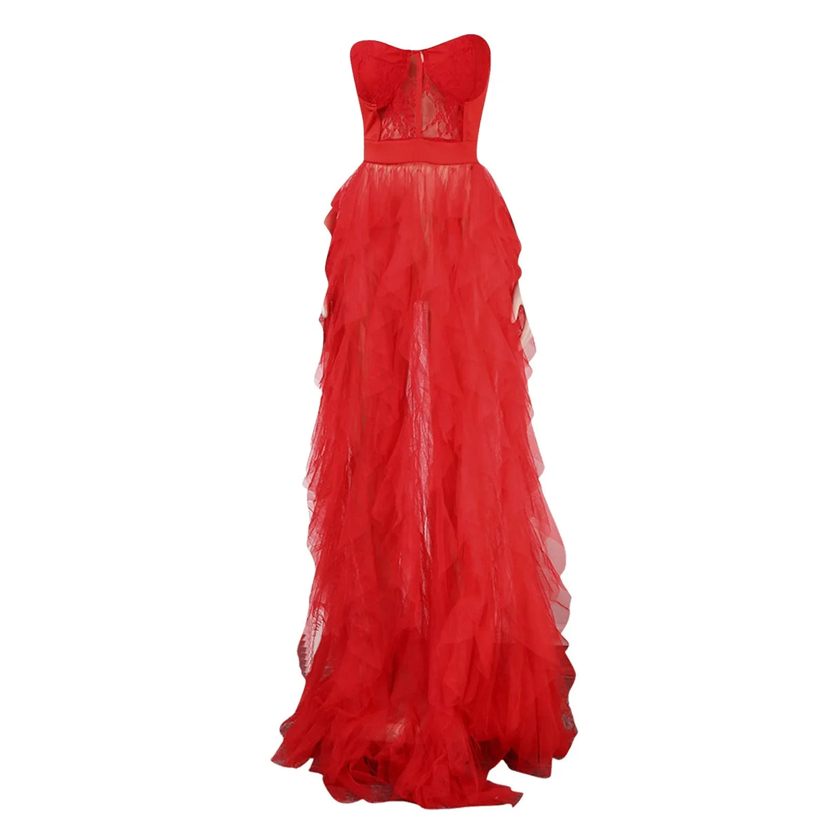 Tulle Strapless Corset Tiered High-Slit Maxi Gown 6
