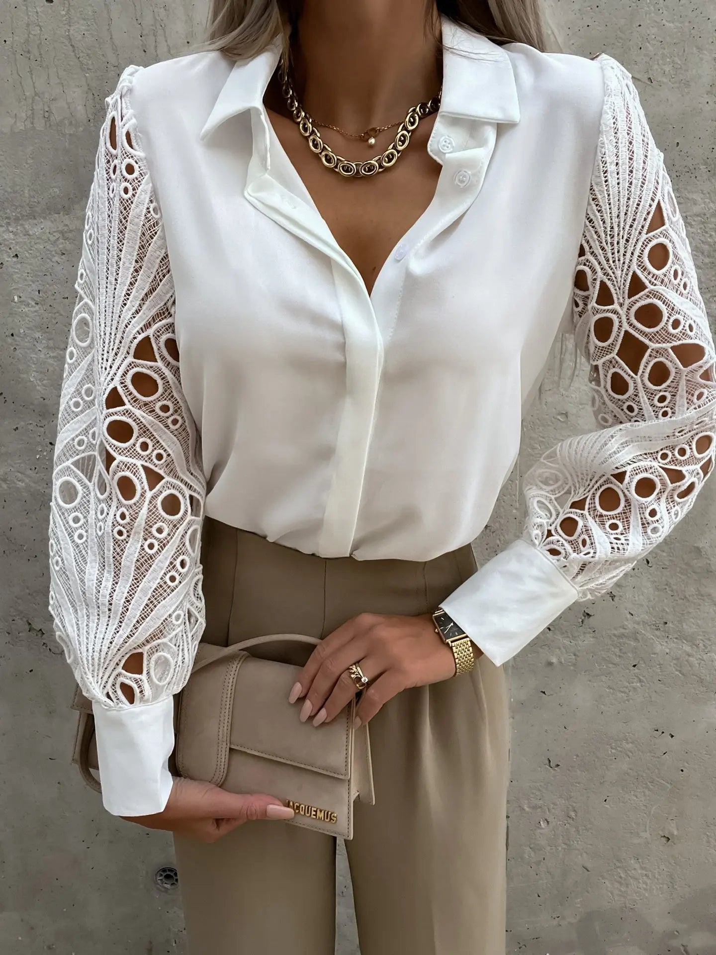 Elegant Solid Chiffon V Neck Blouse