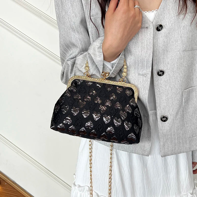 Heart Pattern Stylish Evening Clutch Chain Crossbody Bag