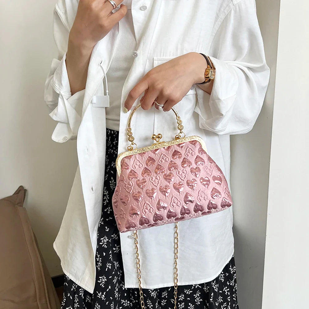 Heart Pattern Stylish Evening Clutch Chain Crossbody Bag