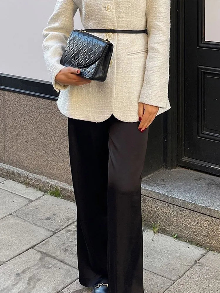 White Round Neck Single Breasted Coat