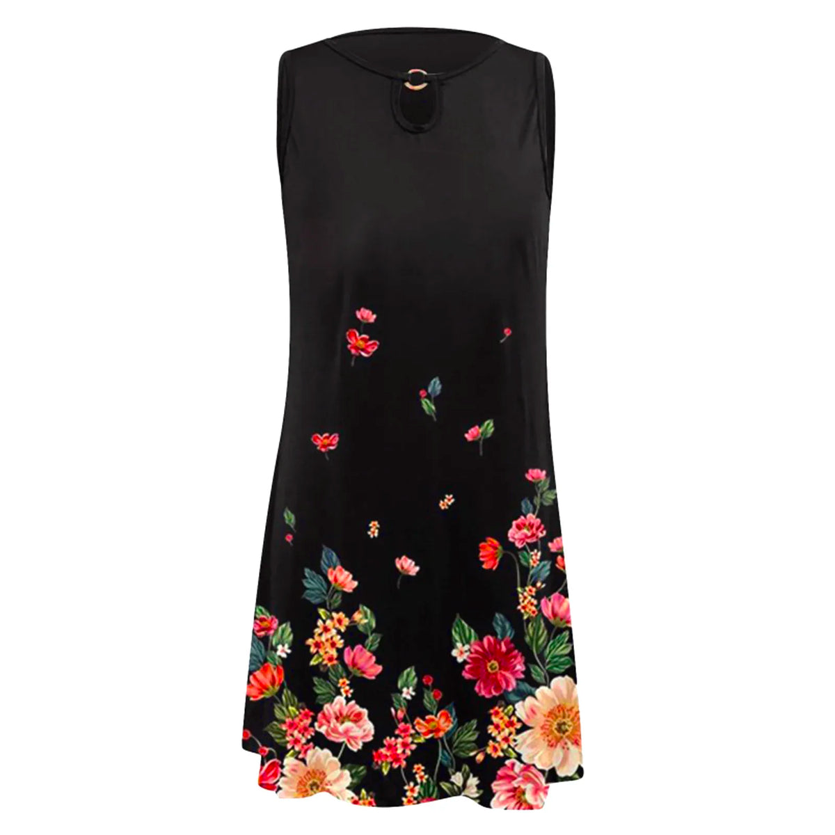 Floral Print Summer Short Beach Round Neck Sun Sleeveless Casual Loose Tank Dress 4