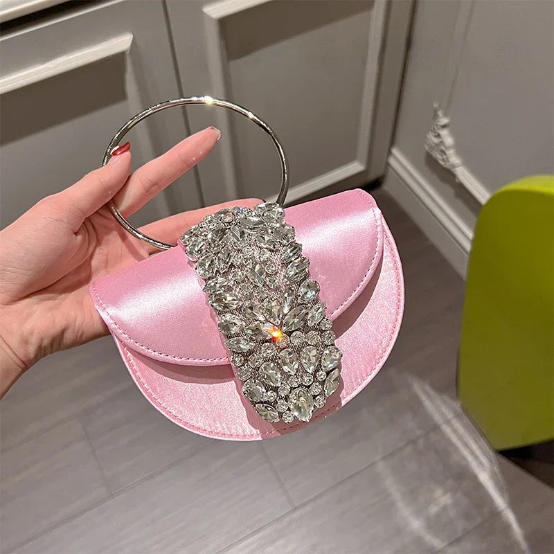 Glittering Crystal Satin Evening Clutch Wedding Purse