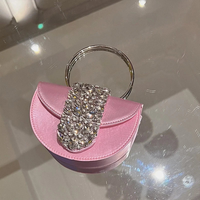 Glittering Crystal Satin Evening Clutch Wedding Purse