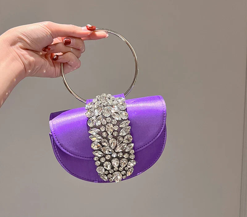 Glittering Crystal Satin Evening Clutch Wedding Purse
