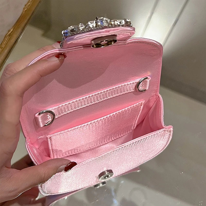 Glittering Crystal Satin Evening Clutch Wedding Purse