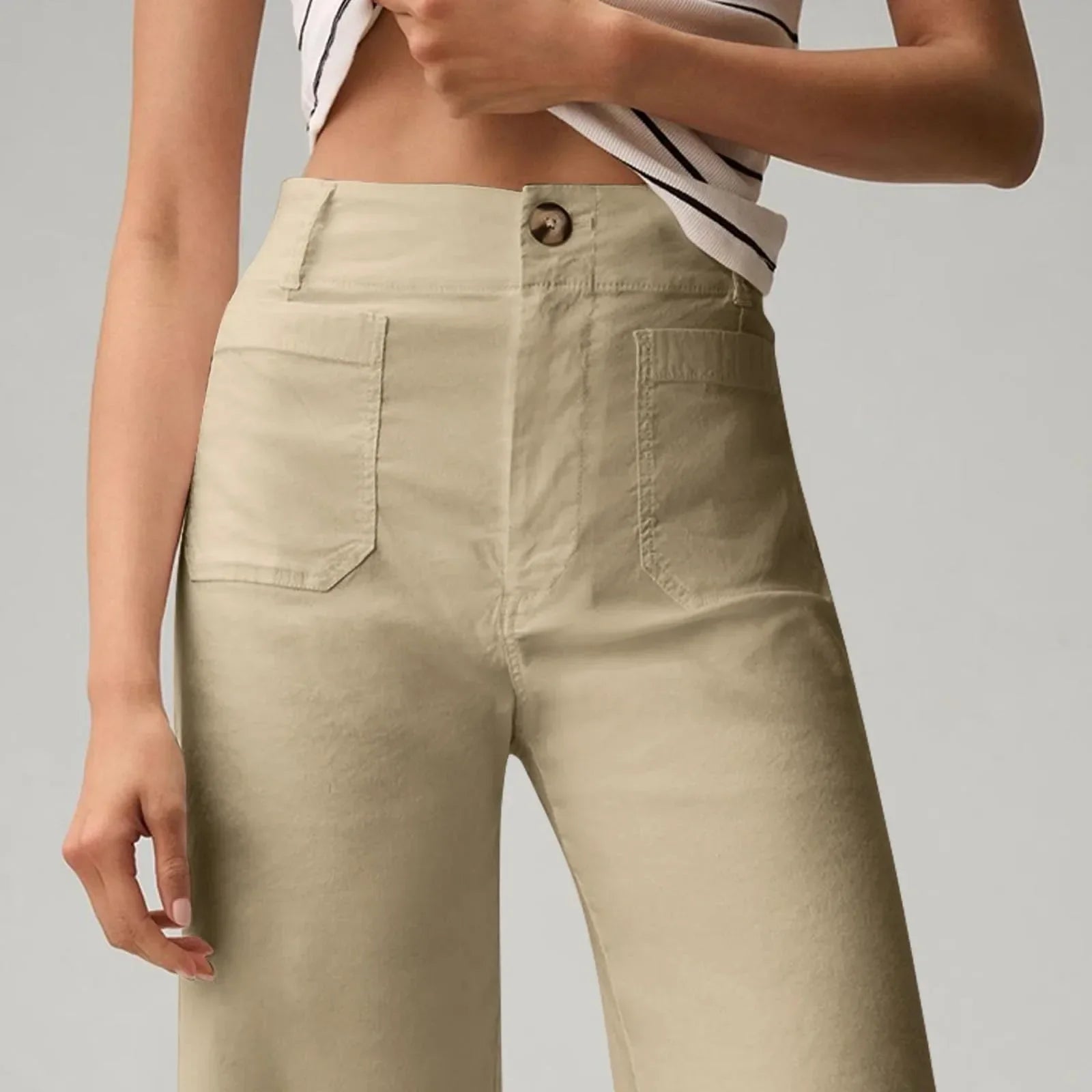 High Waist Patch Pocket Straight Pants