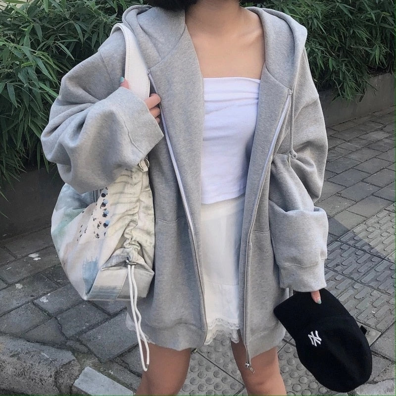 Korean Zip Up Oversized Hoodie