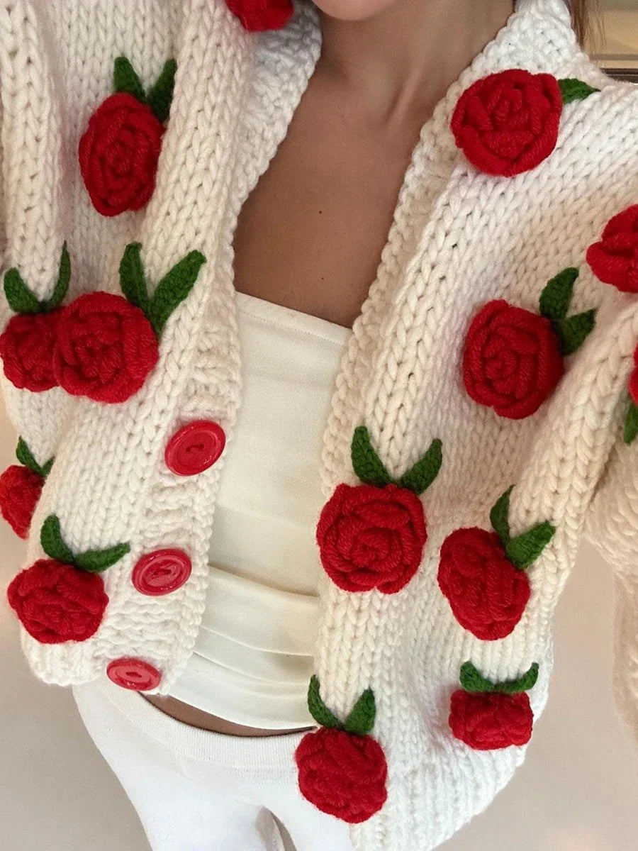 Floral Button Closure Knit Cardigan