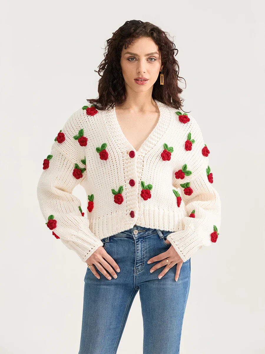 Floral Button Closure Knit Cardigan