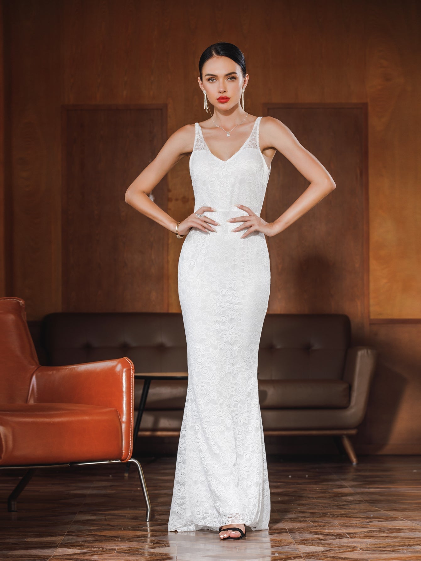 Women Lace Halter V Neck Sexy Evening Party Dress - Fashionpara