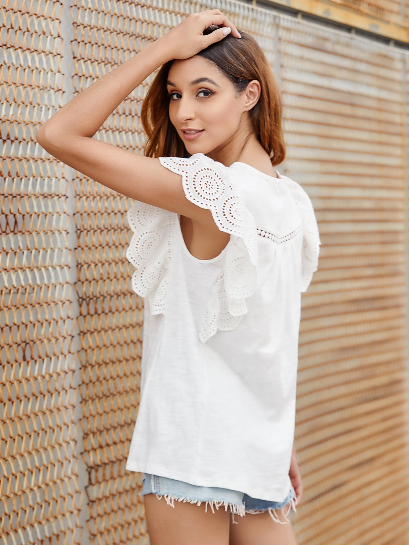 Women  Lace Patchwork Short Sleeve T-shirts Casual Cotton Women Tops  Blouse - Fashionpara