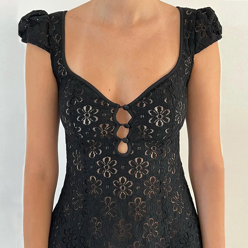 Lace Ruffle Backless Mini Dress