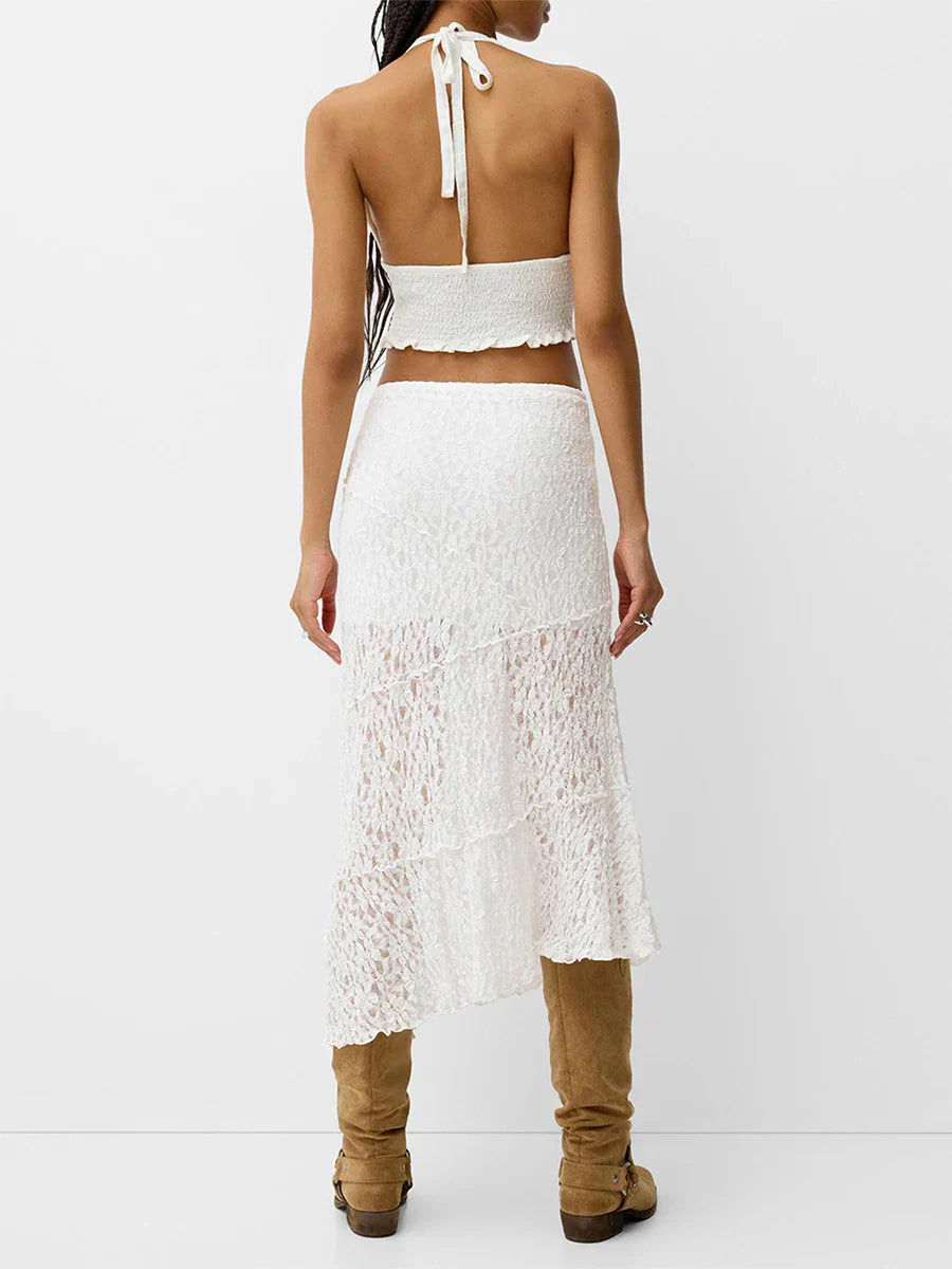 Lace Patchwork Low Waist Summer Long Skirt Casual Skirt