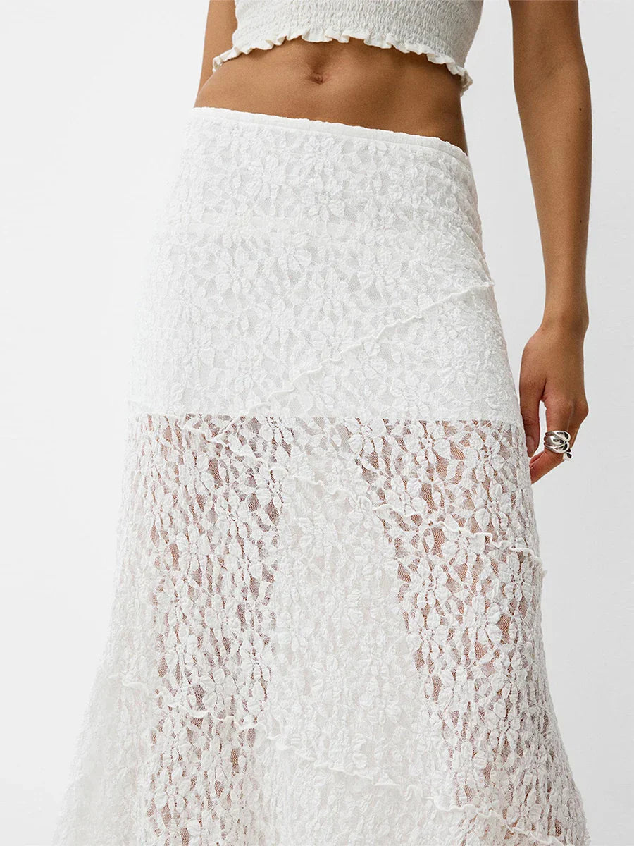 Lace Patchwork Low Waist Summer Long Skirt Casual Skirt