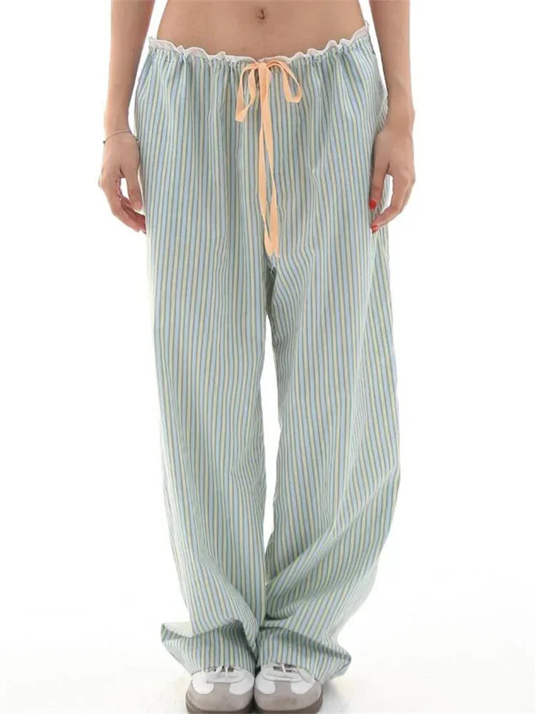 Stripe Drawstring Wide Leg Casual Sweatpant Pant
