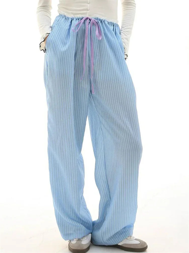 Stripe Drawstring Wide Leg Casual Sweatpant Pant