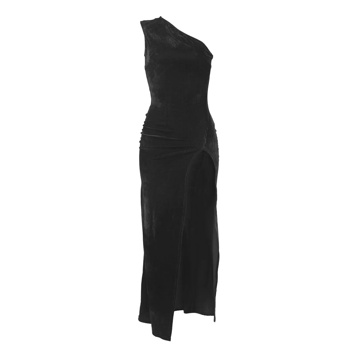 Velvet One-Shoulder Sleeveless High-Slit Maxi Gown 4