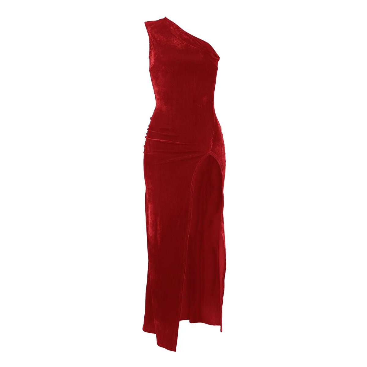 Velvet One-Shoulder Sleeveless High-Slit Maxi Gown 5