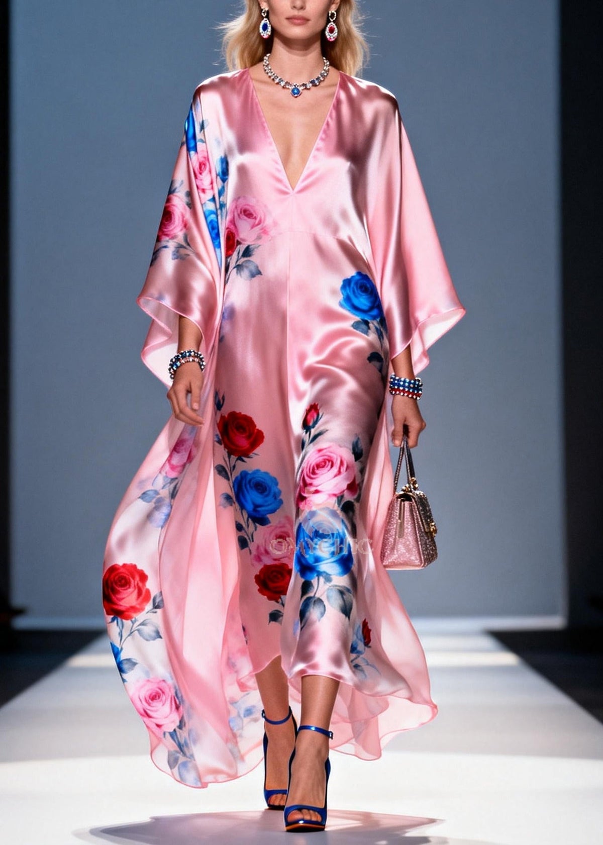 Chiffon Floral Oversized Midi Dress - View 3