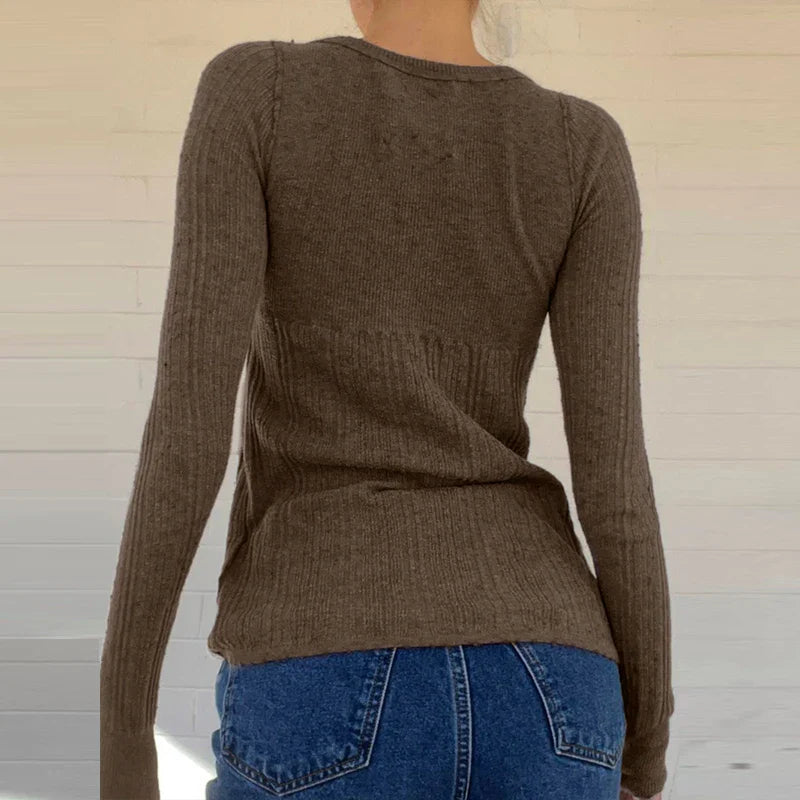 Slim Fit Ribbed Knit Button-Front Sweater for Women