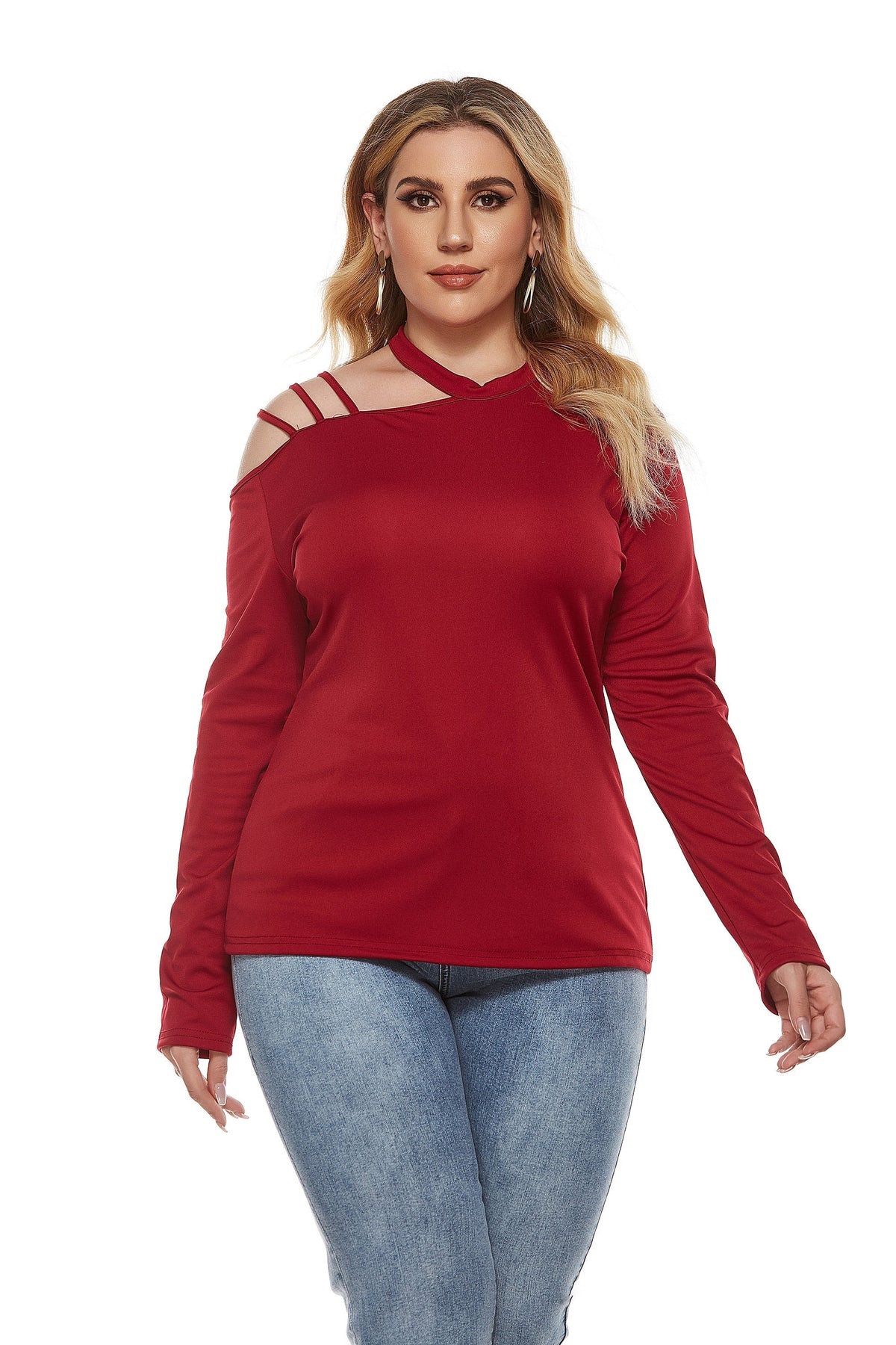 KittenAlarm - Women Plus Size Round Neck Irregular Top T-shirt