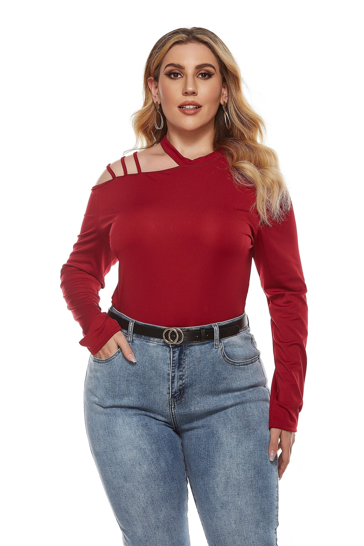 KittenAlarm - Women Plus Size Round Neck Irregular Top T-shirt