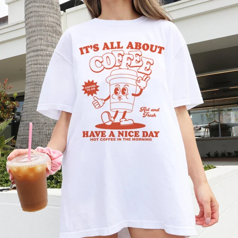 Retro Cartoon Coffee T-shirt - Fashionpara