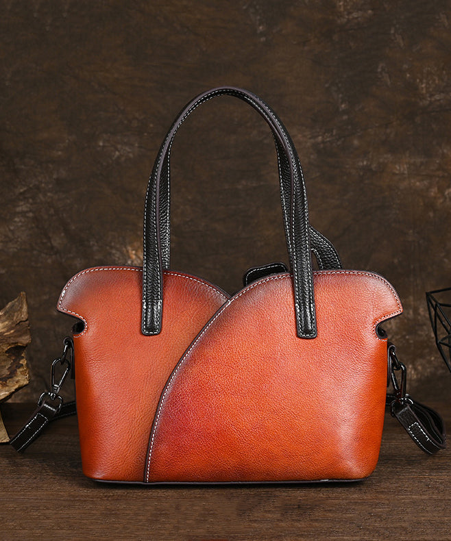 Leather Coffee Handbag Embossed Calf Tote Retro
