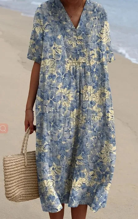 Retro Circle Print Boho Floral Dress