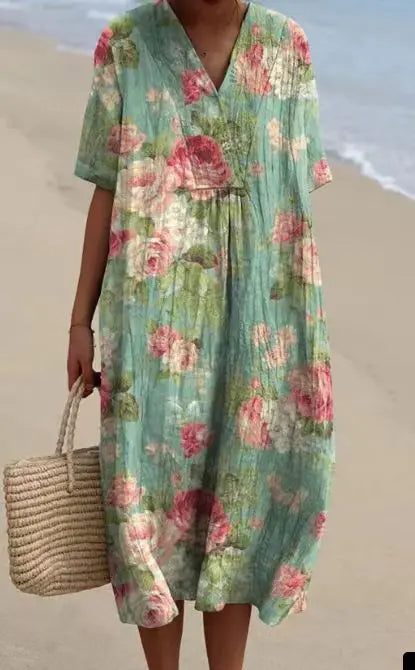 Retro Circle Print Boho Floral Dress
