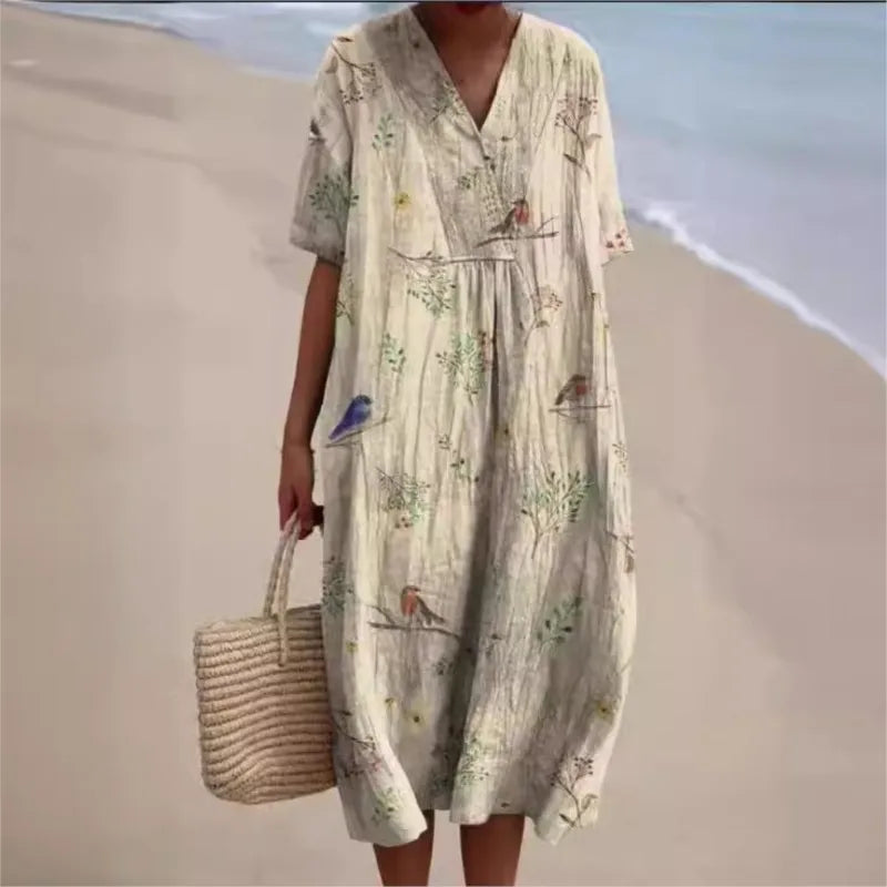 Retro Circle Print Boho Floral Dress