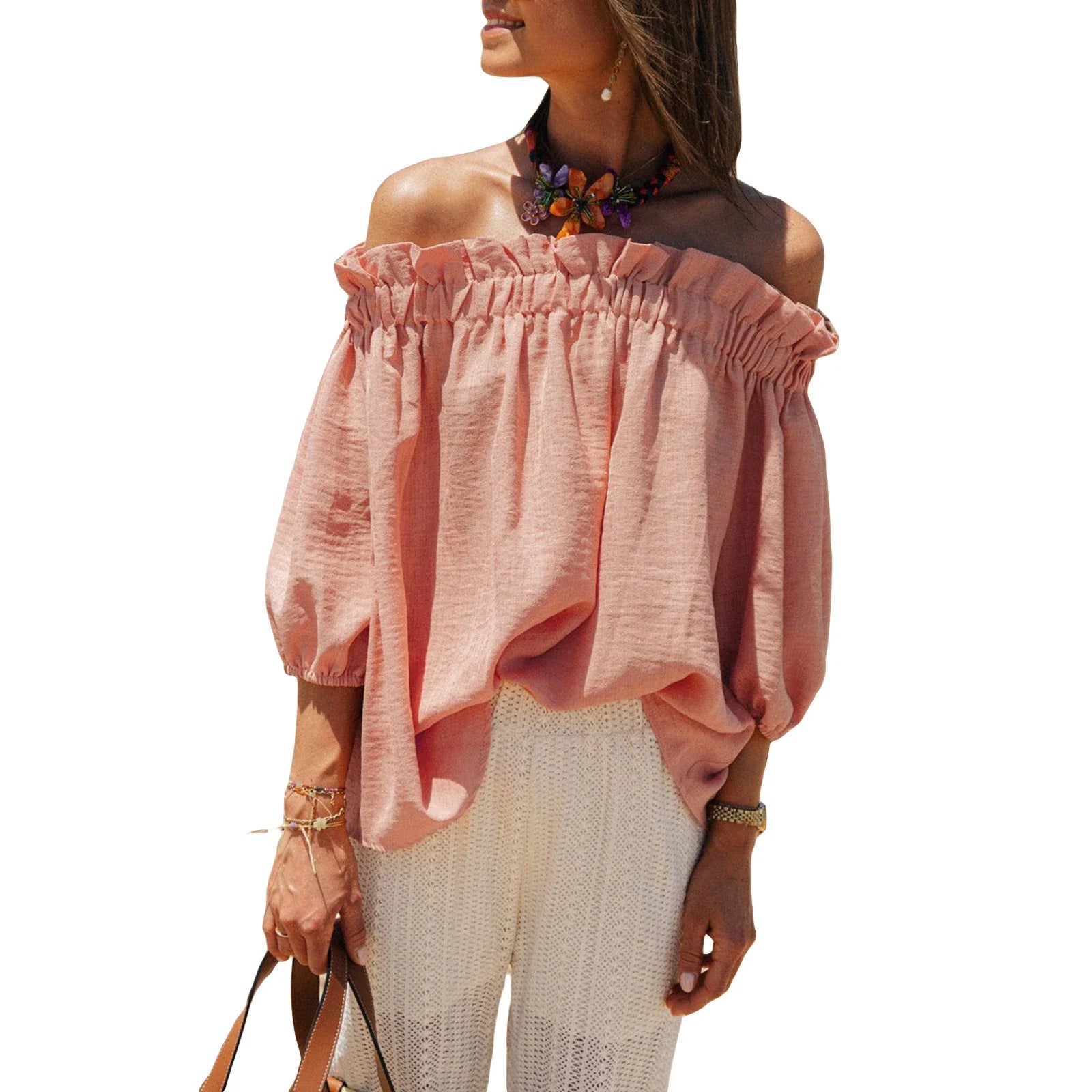 Ruffled Off-Shoulder Solid Fashion Blouse