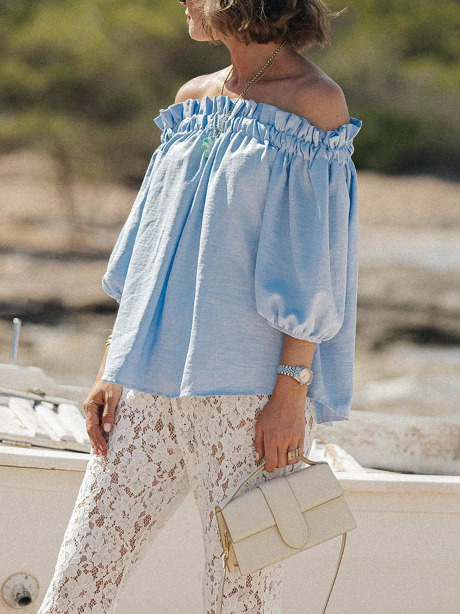 Ruffled Off-Shoulder Solid Fashion Blouse