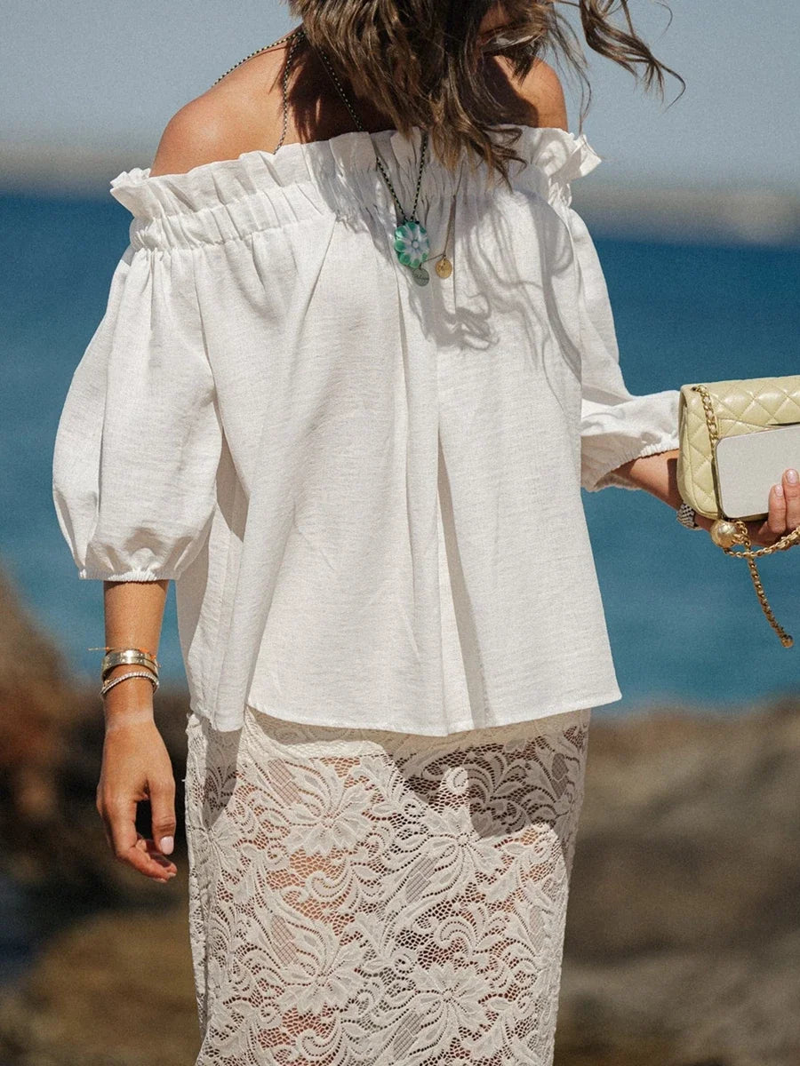 Ruffled Off-Shoulder Solid Fashion Blouse