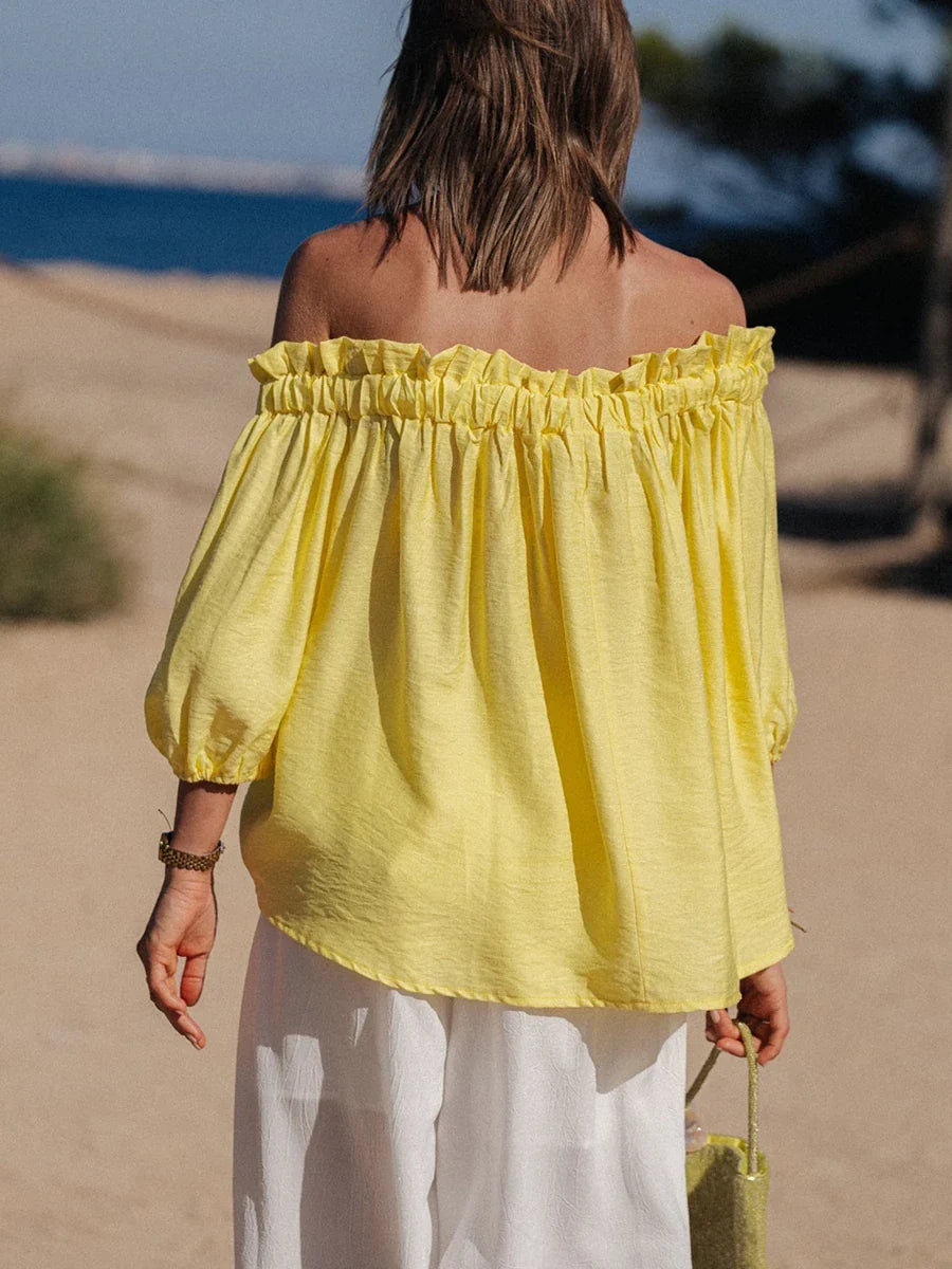 Ruffled Off-Shoulder Solid Fashion Blouse