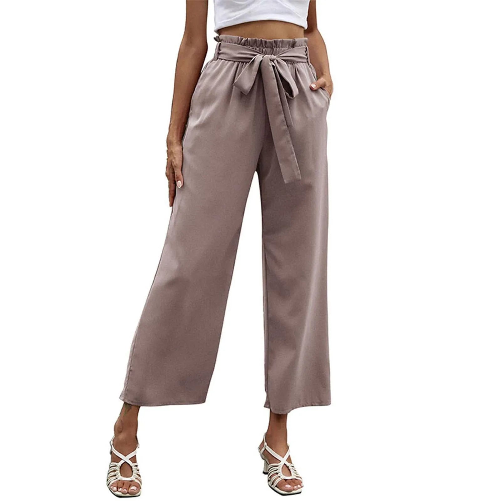 Bow Waistband Pleated Cotton Linen Pants